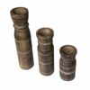 Set of 3 Carved Pillar Candlesticks
