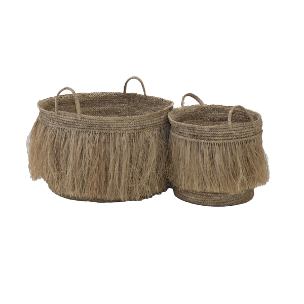 Set of 2 Fringed Baskets Natural