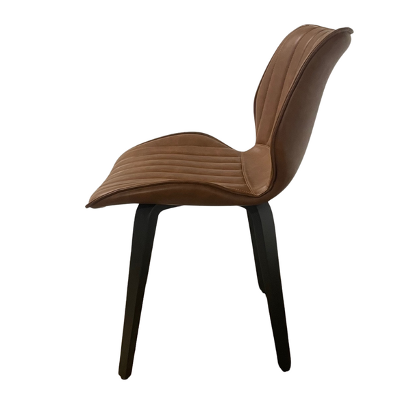 Alfa Dining Chair Vegan Leather Tan Wooden Leg - SET OF 2