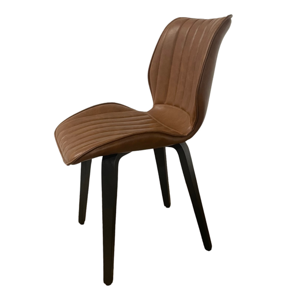 Alfa Dining Chair Vegan Leather Tan Wooden Leg - SET OF 2
