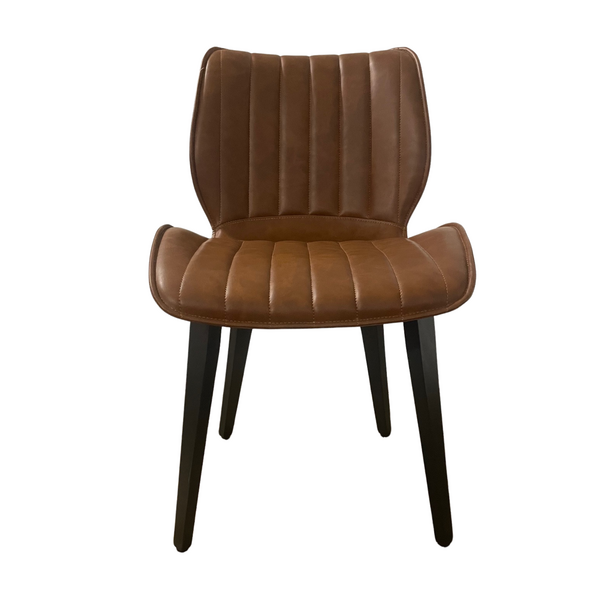 Alfa Dining Chair Vegan Leather Tan Wooden Leg - SET OF 2