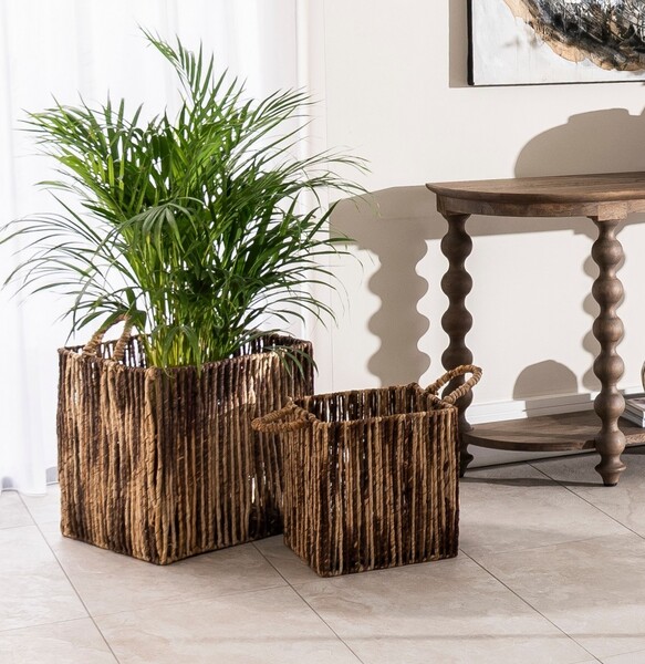 Zebra Square Basket - Set of 2 - Brown Blend