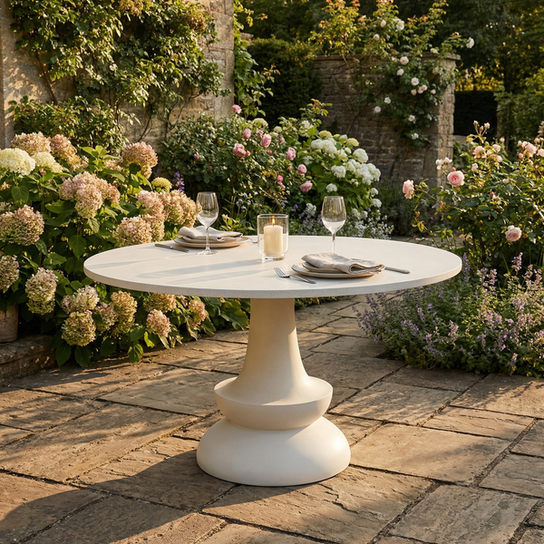 Procida Round Outdoor Dining Table - Natural White