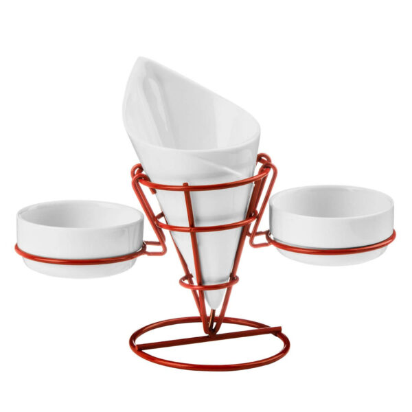 0722627__72784.1754509434-1.jpg Hollywood French Fry Cone With 2 Dip Dishes On Red Stand