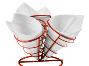 0722629__88811.1754509440.jpg Hollywood 3 French Fry Cones With Red Metal Stand Set