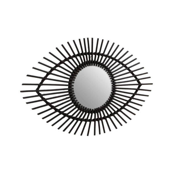 Mataram Black Natural Rattan Eye Shape Wall Mirror
