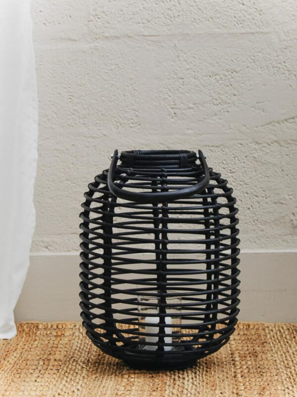 Mataram Tall Black Natural Rattan Lantern