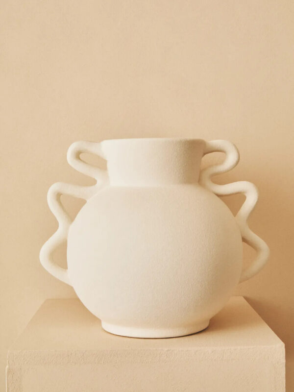 Sonata Small White Vase with Abstract Handles