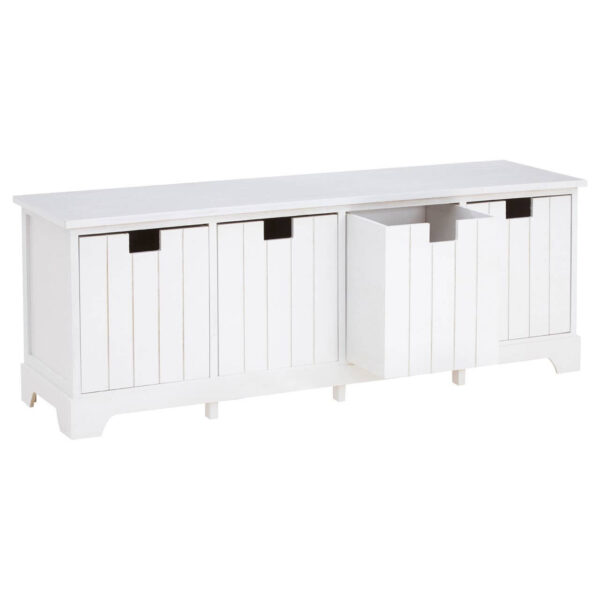 New England White Storage Bench with 4 Drawers