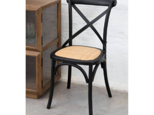 Lyon Black Oak Wood and Rattan Dining Chair