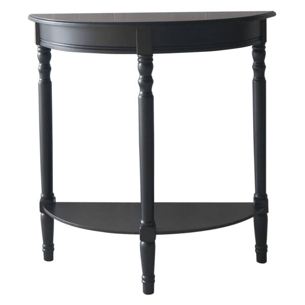 Heritage Half Moon Black Wooden Console Table with Shelf