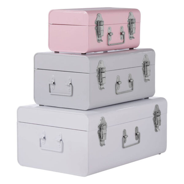 Parley Set of Three Assorted Pink and Grey Storage Trunks