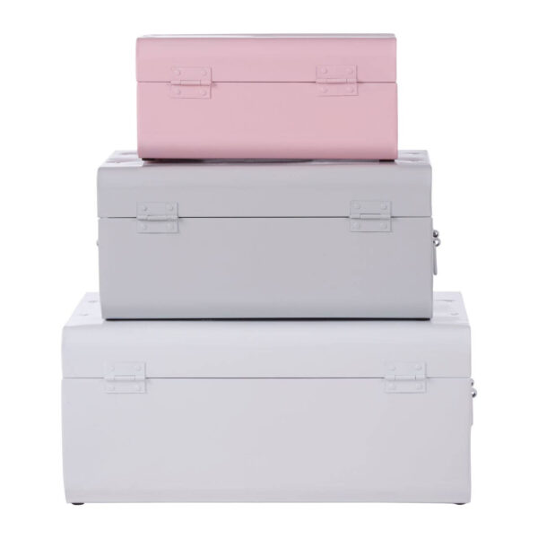 Parley Set of Three Assorted Pink and Grey Storage Trunks