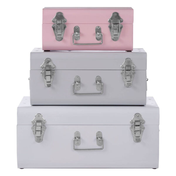 Parley Set of Three Assorted Pink and Grey Storage Trunks