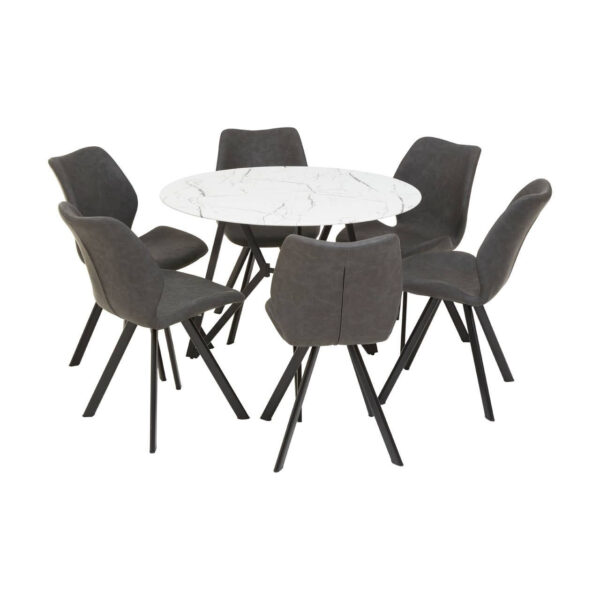 Weston Round Marble Effect Dining Table with 6 Chairs Set