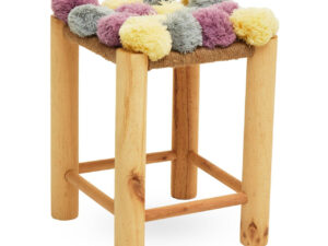 West Village Grey Beige And Pink Pom Pom Stool