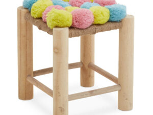West Village Pink Blue And Yellow Pom Pom Stool