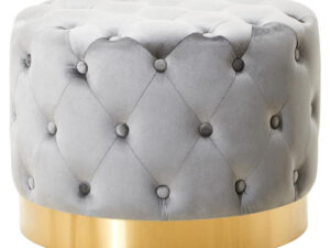 Loretta grey velvet stool with matte gold finish metal base