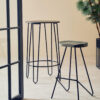 District Wooden Top Bar Stool With Metal Legs