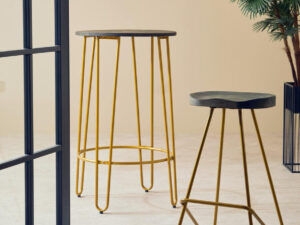 District Elm Wood Bar Stool With Metal Legs