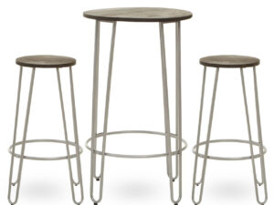 District 3 Piece Silver Frame Bar Table Stool Set