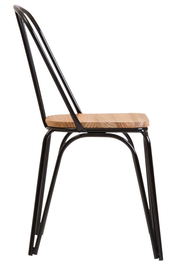 District Dining Chair Elm Wood Seat With Black Finish Metal Frame