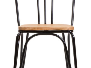 District Dining Chair Elm Wood Seat With Black Finish Metal Frame