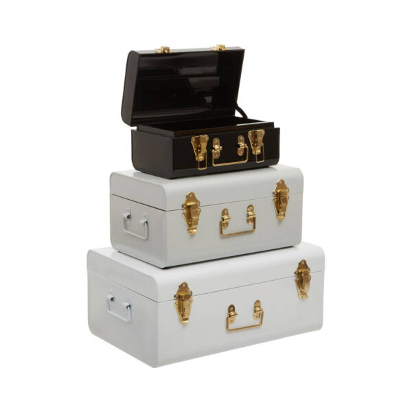 Parley Set of Three White Grey and Black Storage Trunks
