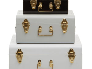 Parley Set of Three White Grey and Black Storage Trunks
