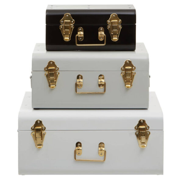 Parley Set of Three White Grey and Black Storage Trunks