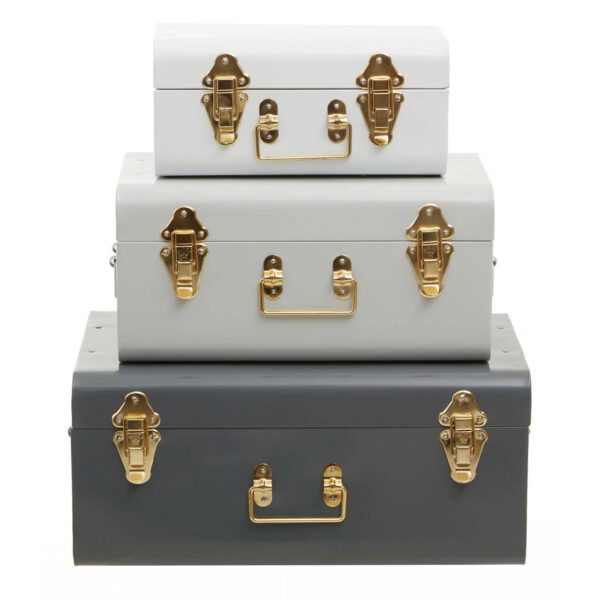 Parley Set of Three Assorted Grey Storage Trunks