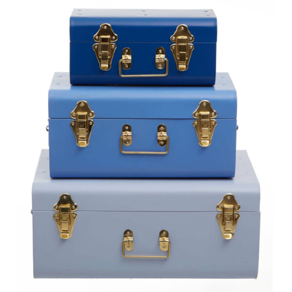Parley Set of Three Assorted Blue Storage Trunks
