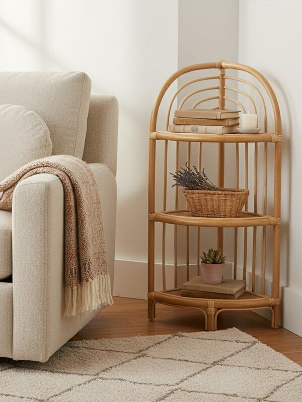 Mataram Three Tier Natural Rattan Corner Shelf Unit