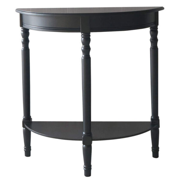 Heritage Half Moon Black Wooden Console Table with Shelf