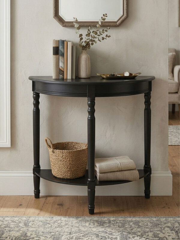 Heritage Black Half Moon Wooden Console Table
