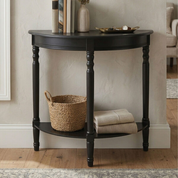 Heritage Black Half Moon Wooden Console Table