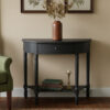 Heritage Black Half Moon Wooden Console Table with Drawer