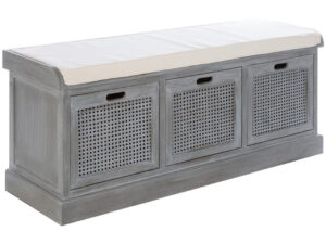 Heritage Grey Three Drawer Wooden Storage Bench with Cushion