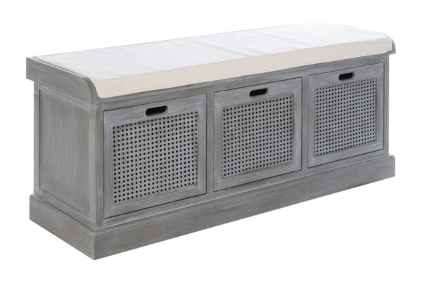 Heritage Grey Three Drawer Wooden Storage Bench with Cushion
