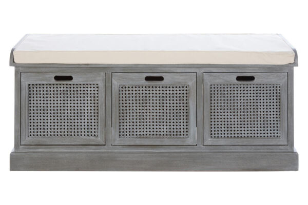 Heritage Grey Three Drawer Wooden Storage Bench with Cushion