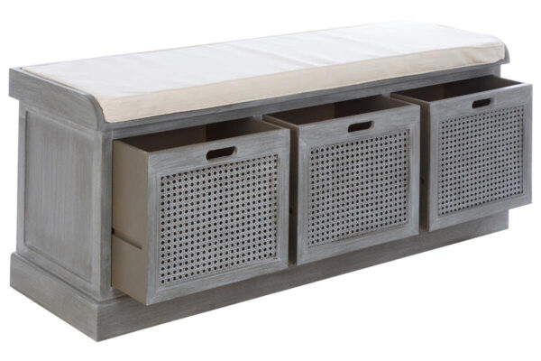 Heritage Grey Three Drawer Wooden Storage Bench with Cushion