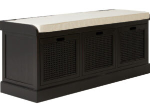 Heritage Black Three Drawer Wooden Storage Bench with Cushion