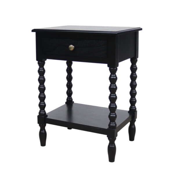 Heritage One Drawer Bobble Detail Black Wooden Bedside Table