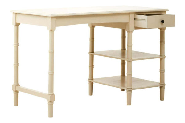 Heritage Ivory Wooden Desk with Drawer and Shelves