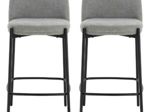 Maxwell Set of 2 Light Grey Textured Fabric Bar Chairs with Black Legs
