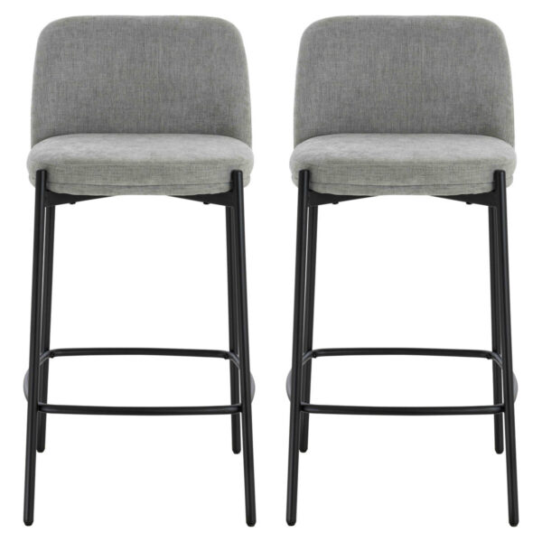 Maxwell Set of 2 Light Grey Textured Fabric Bar Chairs with Black Legs