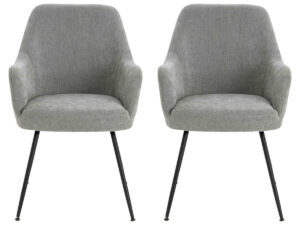 Maxwell Set of 2 Light Grey Textured Fabric Dining Chairs with Arms