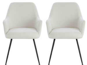 Maxwell Set of 2 Light Beige Textured Fabric Dining Chairs with Arms