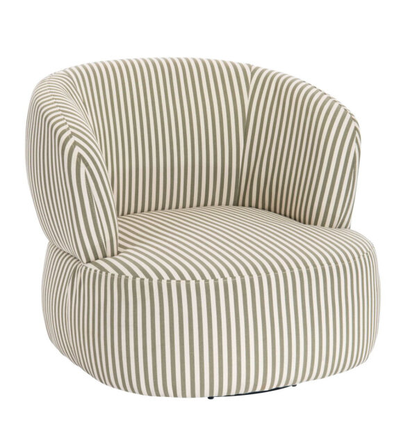 Parsac Olive Green and White Stripe Swivel Lounge Chair