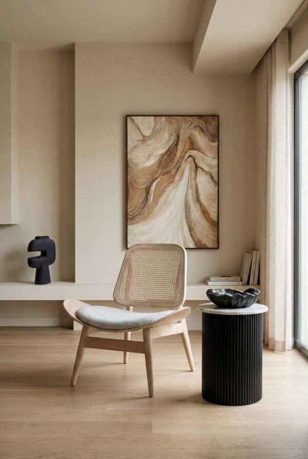 Vinsi Grey Fabric and Washed Elm Wood Chair with Cane Back